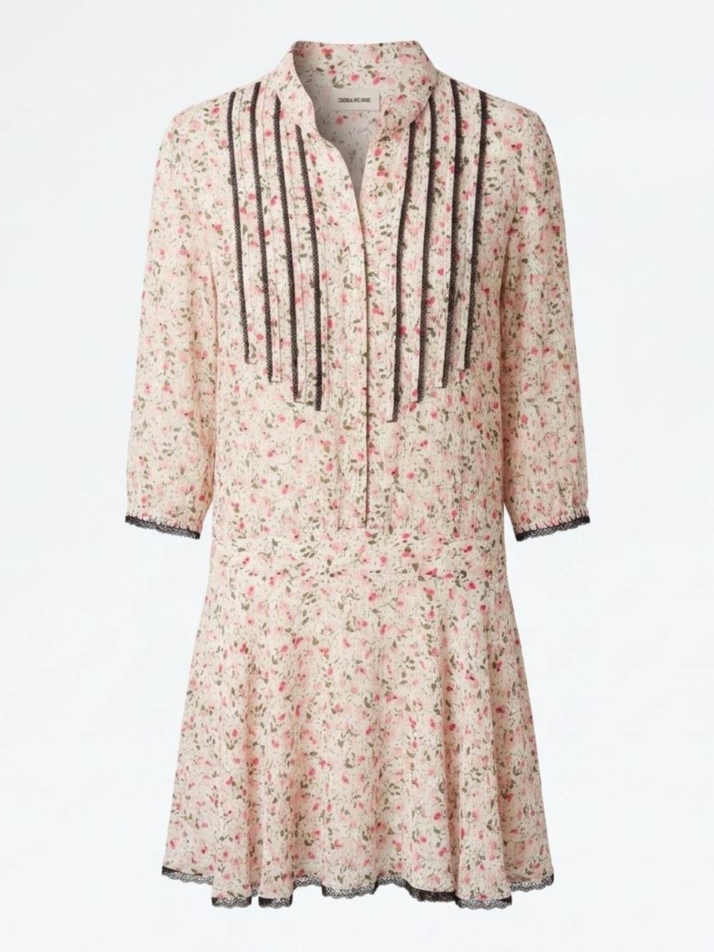 Zadig & Voltaire Cream and Pink Floral Lace-Trimmed Tunic Dress